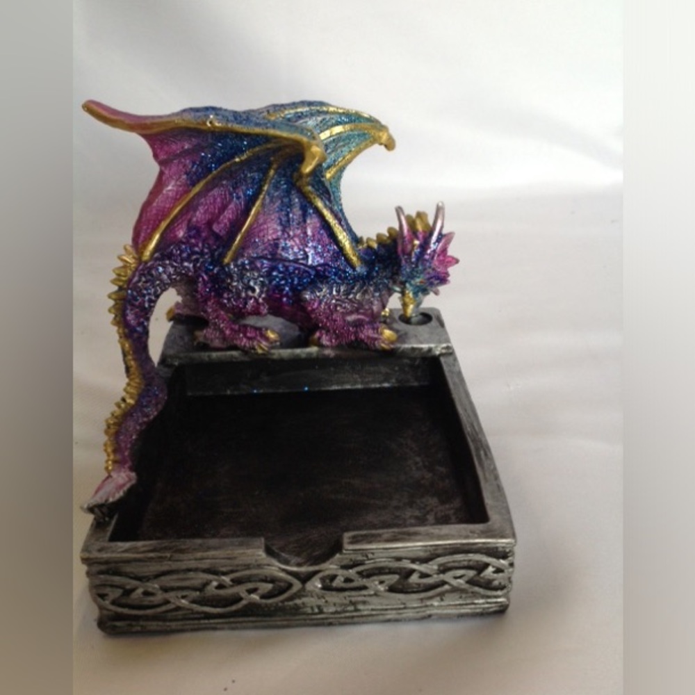 NIB blue pink purple dragon figurine with notepad box